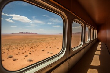 Train window view. Mars transportation. Generative AI