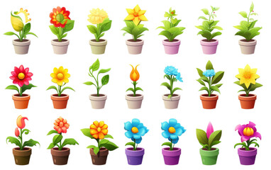 Plastic Plant Pots 3D Cartoon on transparent background - obrazy, fototapety, plakaty
