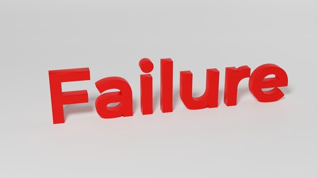 failure word 3d illustration, failure image for blogs, 3d render, red color on white background