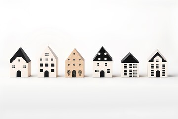 白と黒の住宅のアイコンセット（3D）楽しい街並みと街づくり。