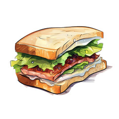 Tuna Sandwich Watercolor Art on Transparent Background