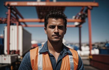portrait of Loading Dock Worker with Container Background
