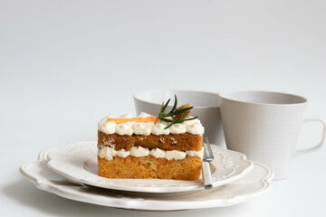 Coffee break or Afternoon tea with delicious carrot cake