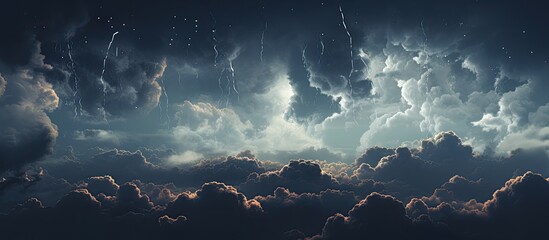 Meteors fall from the clouds in the sky With copyspace for text - obrazy, fototapety, plakaty