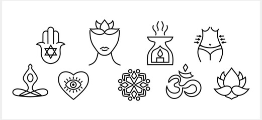 Yoga icon isolated. Oriental design element. Hand drawn line art mandala. Doodle sketch vector stock illustration. EPS 10