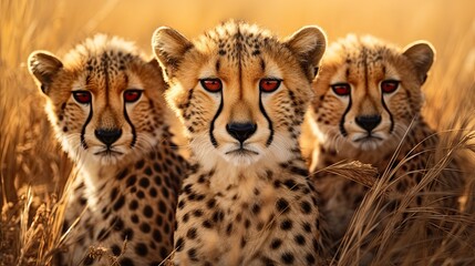 close up cheetahs sitting on savanna