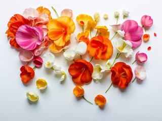 Spring petals decorated on a white background, romantic atmosphere