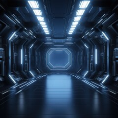 Modern Futuristic 3D Sci-Fi Room  Abstract Illustrated Photo in Dark Space 
