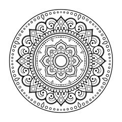 Circular pattern in form of mandala with flower for Henna, Mehndi, tattoo, decoration. Decorative ornament in ethnic oriental style. Outline doodle hand draw vector illustration.