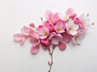 Spring petals decorated on a white background, romantic atmosphere