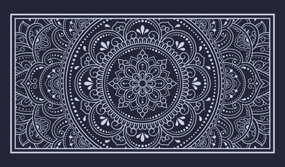 Color decorative panel with circular pattern in form of mandala with flower for decoration or print. Decorative ornament in ethnic oriental style. Blue design.