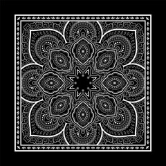 Circular pattern in form of mandala with flower for Henna, Mehndi, decoration. Blue decorative ornament in ethnic oriental style for a bandana. Outline doodle hand draw vector illustration.