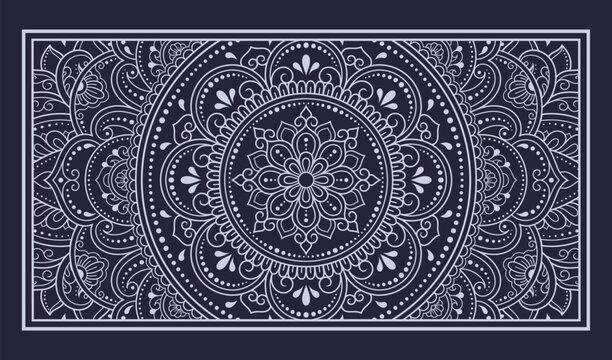 Color decorative panel with circular pattern in form of mandala with flower for decoration or print. Decorative ornament in ethnic oriental style. Blue design.