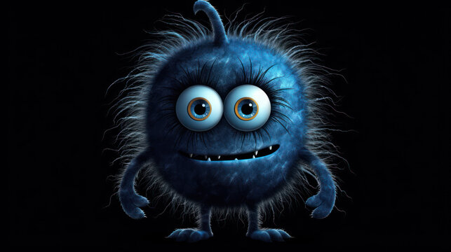 Illustration of a monster in shades of dark blue. Halloween.