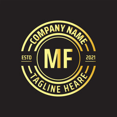 Professional simple Letter MF Circle Luxury Gold Color Vector Logo Template