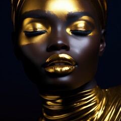 Fashion art Golden skin Woman face portrait closeup.
