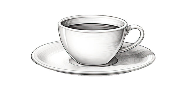 Black and white contour drawing, vector sketch cartoon hand drawn cup of  tea on a plate top view. Isolated illustration on a white background. Stock  Vector | Adobe Stock
