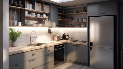 kitchen remodel that integrates smart storage solutions and space-saving designs, ideal for urban living