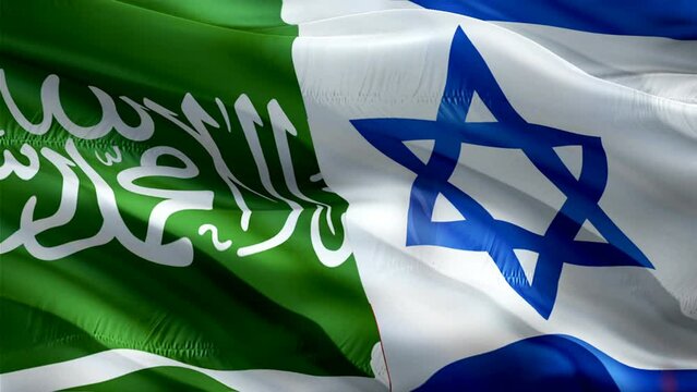 Saudi Arabia and Jewish flag waving video in wind footage Full HD. Saudi Arabia vs Jewish flag waving video download. Saudi Arabia Israel Flag Looping Closeup 1080p Full HD 1920X1080 footage.