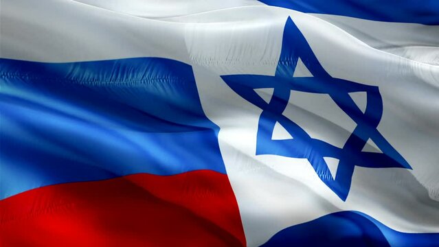 Russia and Jewish flag waving video in wind footage Full HD. Russia vs Jewish flag waving video download. Russia Israel Flag Looping Closeup 1080p Full HD 1920X1080 footage. Russia Jewish countries fl