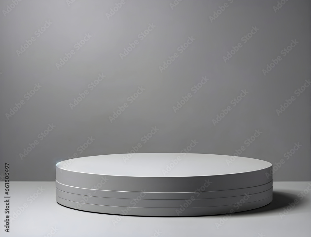 Poster empty gray round podium stage for product presentation on gray background with backlight