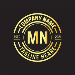 Professional simple Letter MN Circle Luxury Gold Color Vector Logo Template