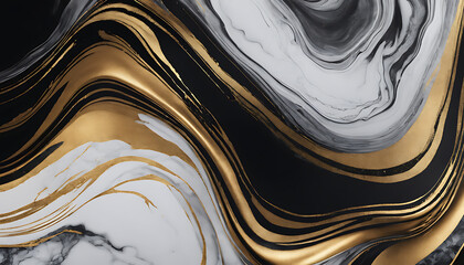 Abstract marble marbled ink painted painting texture luxury background banner - Black gray swirls gold painted splashes