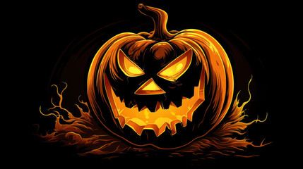Illustration of a Halloween pumpkin in black tones.