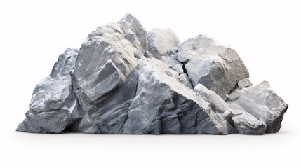 An isolated, white-backgrounded, snowy-topped boulder featuring a clipping path. - obrazy, fototapety, plakaty