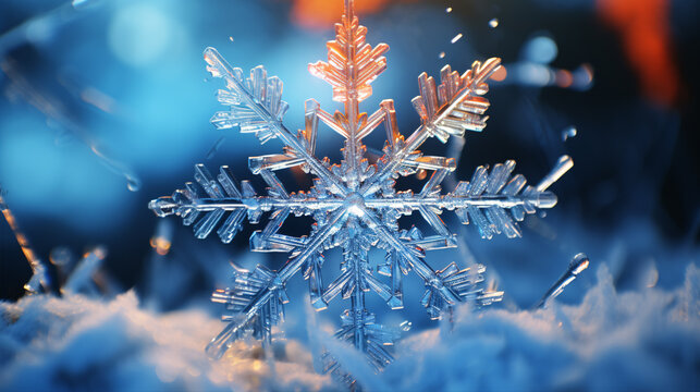 A macro-shot of a snowflake in extreme detail.