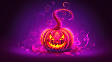 Illustration of a Halloween pumpkin in magenta tones.