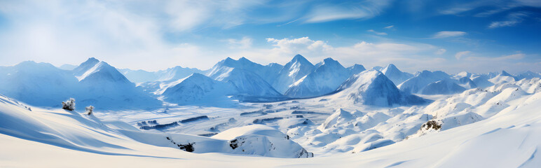 Snow-capped peaks painting a stunning winter panorama