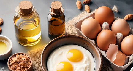  Ingredients for homemade hair mask: eggs, coconut oil and jojoba oil. Blog Banner.
