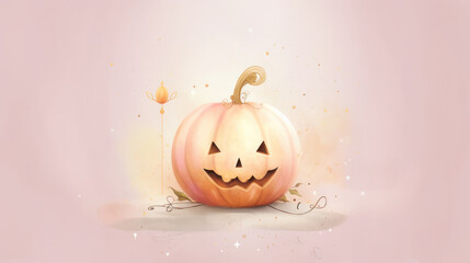 Illustration of a Halloween pumpkin in blush tones.