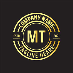 Professional simple Letter MT Circle Luxury Gold Color Vector Logo Template