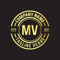 Professional simple Letter MV Circle Luxury Gold Color Vector Logo Template