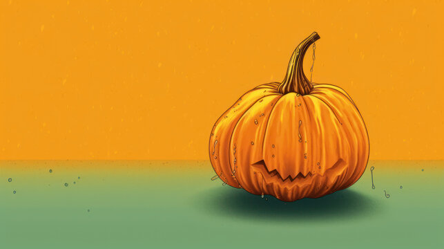 Illustration of a Halloween pumpkin in light yellow tones.