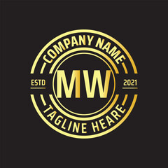 Professional simple Letter MW Circle Luxury Gold Color Vector Logo Template