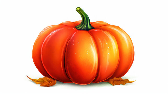Illustration of a Halloween pumpkin in vivid red tones.