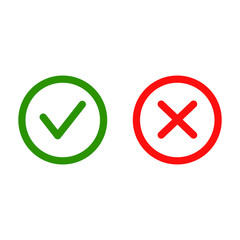 Checkmark / check, x or approve & deny color flat line art icon for apps and websites.