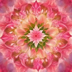 Fractal mandala made with pink flower petals.	