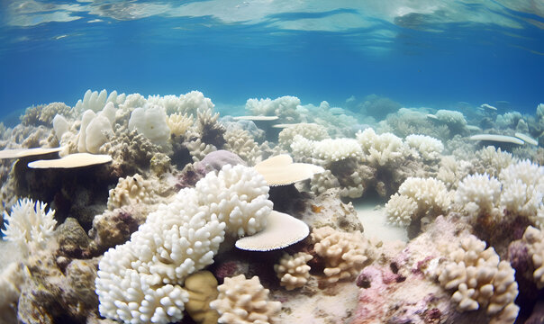 r&eacute;cif de corail malade et blanchi - pollution marine