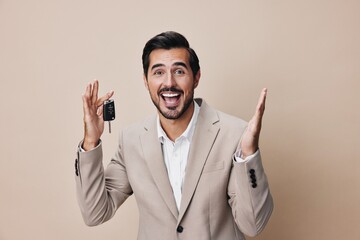 car man auto holding buy loan hand business key smile service