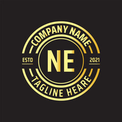 Professional simple Letter NE Circle Luxury Gold Color Vector Logo Template