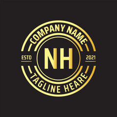 Professional simple Letter NH Circle Luxury Gold Color Vector Logo Template