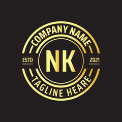 Professional simple Letter NK Circle Luxury Gold Color Vector Logo Template