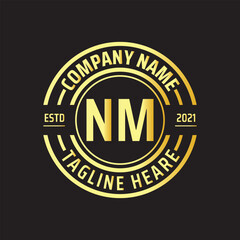 Fototapeta na wymiar Professional simple Letter NM Circle Luxury Gold Color Vector Logo Template