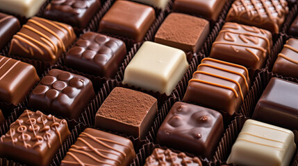 Obraz premium Delicious chocolates of different shapes and with different fillings.