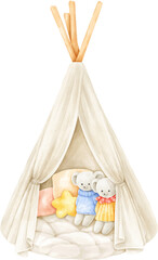 Watercolor Baby shower Tepee Tent - obrazy, fototapety, plakaty
