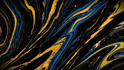 (4K) Abstract Oil Surface texture wallpaper/background, black, blue & Yellow, AI